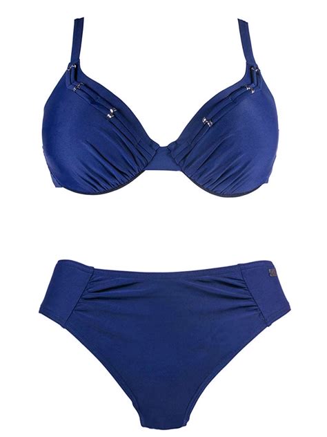 Naturana Navy Blue Padded Wired Bikini Set Plus Size To