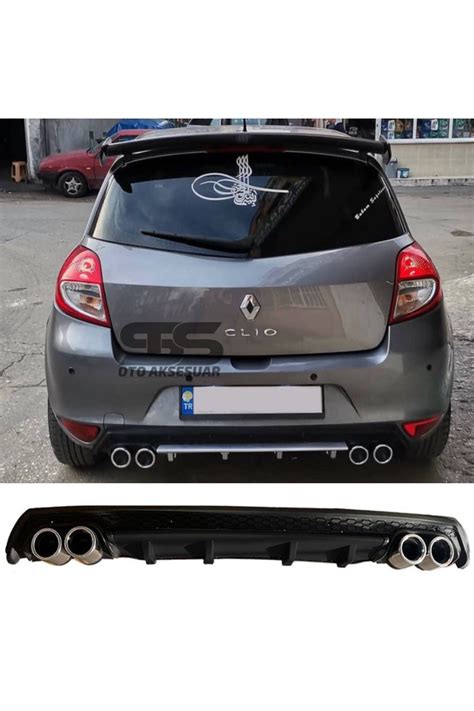 Furens Renault Clio 3 Difüzör Arka Tampon Eki 4 Egzoz Çıkışlı Siyah Lüx