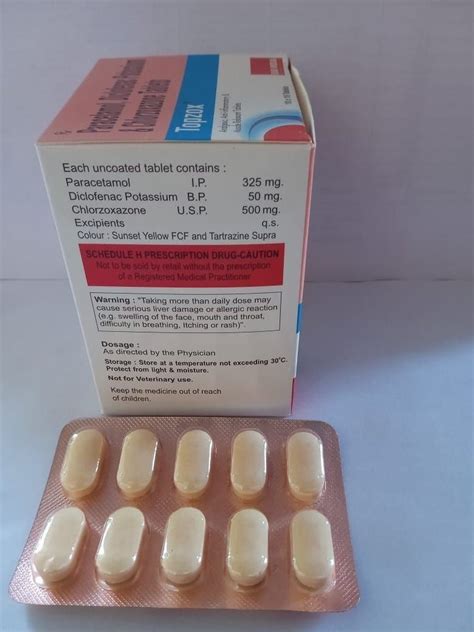 Paracetamol Diclofenac Potassium Chlorzoxazone Tablet At Rs 200 Box Diclofenac Paracetamol And