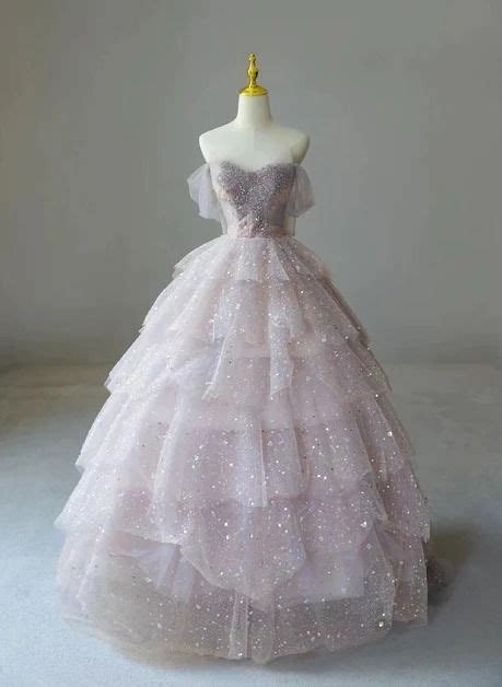 Pink Tulle Ball Gown Layers Long Party Dress Pink Shiny Tulle Sweet 16