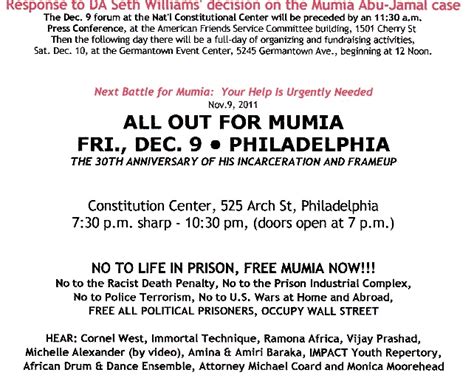 MUMIA ABU-JAMAL DEATH PENALTY DROPPED; FREE MUMIA NOW! RALLY DEC. 9 PHILADELPHIA | VOICE OF ...