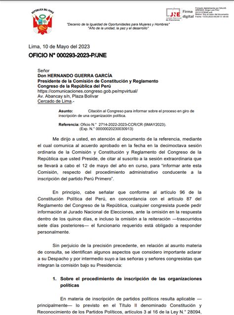 Wilber Huacasi on Twitter Congreso Jorge Salas JNE envía carta a