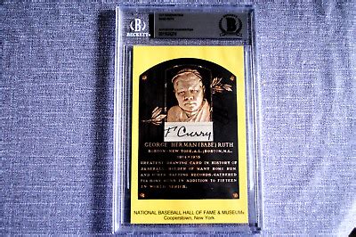 Rare Bgs Babe Ruth Curry Signed Cut Handwritten Hof Plaque Ny