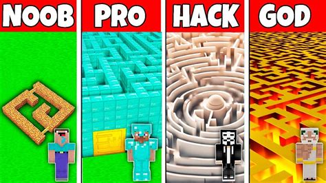 Minecraft Battle NOOB Vs PRO Vs HACKER Vs GOD GIANT MAZE BUILD SECRET