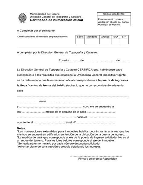 Certificado de numeración oficial