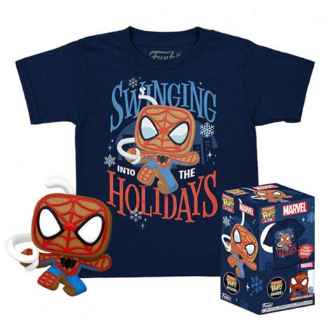 Funko Pop Marvel Spider Man Swinging Into The Holidays Tee And