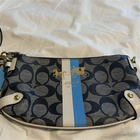 Coach Wristlet Logo Signature Heritage Stripe Blue Wh… - Gem