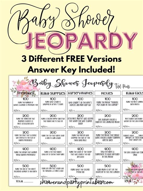 Free Baby Jeopardy Questions and Answers! (3 Versions!) - Shower and ...