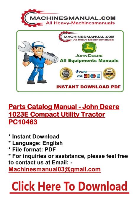 Parts Catalog Manual John Deere 1023e Compact Utility Tractor Pc10463 By Heavy