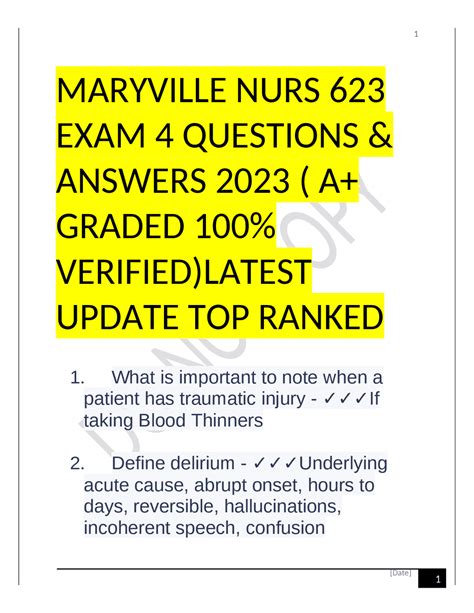 Maryville Nurs 623 Exam 4 Questions And Answers 2023 A Graded 100