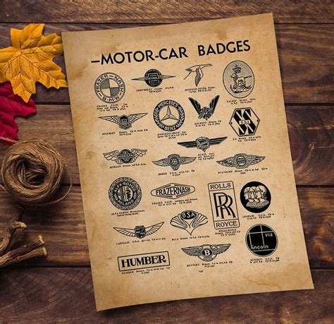 Classic Car Wall Art Vintage Car Badges Antique Cars car Logos Poster old Car Badge classic Car ...