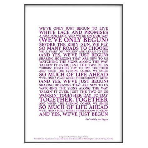 We Ve Only Just Begun Song Lyrics Print Official Etsy