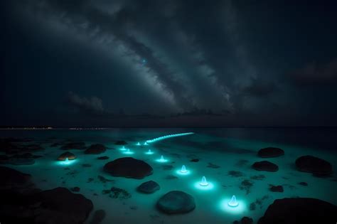 Premium Photo | An illustration of the Bioluminescence shore in maldives