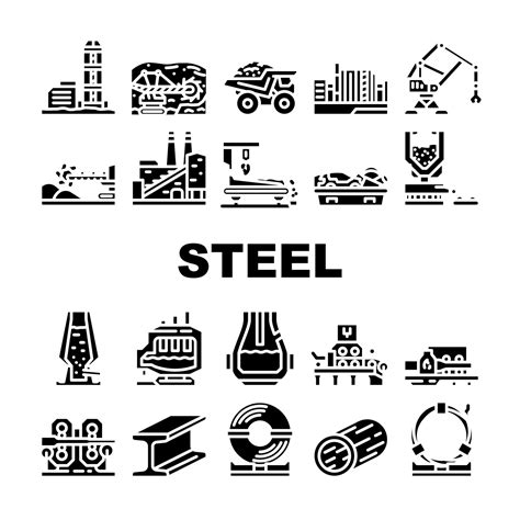 Steel Production Industry Metal Icons Set Vector 23098693 Vector Art At