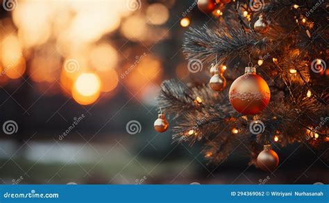 Gold Christmas Background Of De Focused Lights With Decorated Tree