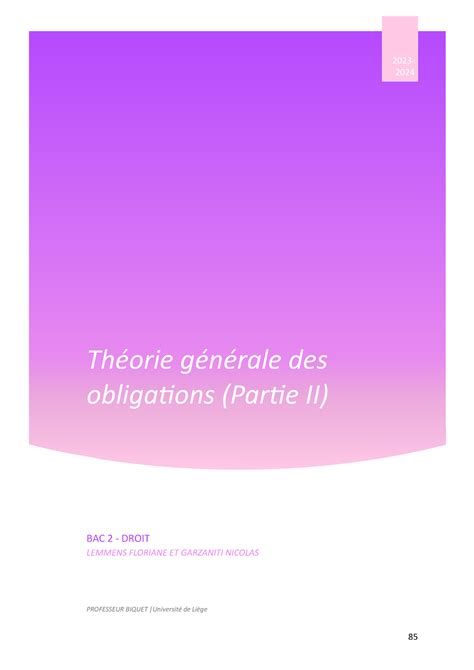 TGO Partie 2 Résumé Théorie générale des obligations Théorie