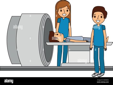 Tomography Scanner Machine With Patient And Doctor Vector Illustration