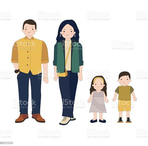 ilustrasi keluarga  bahagia  penuh sukacita ayah ibu