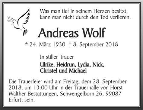 Traueranzeigen Von Andreas Wolf Trauer In Thueringen De