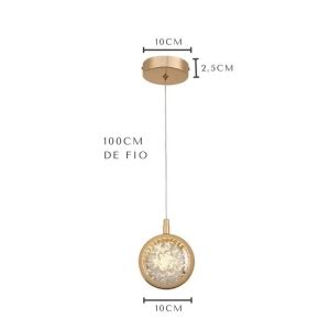 Pendente Led Dourado Saturno Cristal