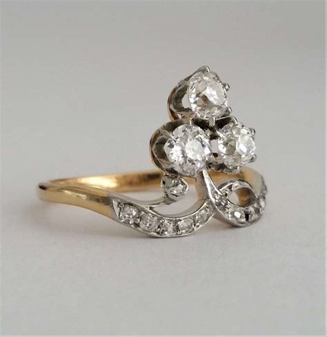 Antique Edwardian Old Cut Diamond Trefoil Cluster Ring