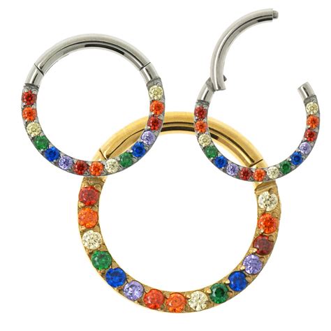 Front Rainbow Jewelled Hinged Segment Clicker Ring