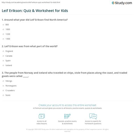 Leif Erikson Quiz And Worksheet For Kids