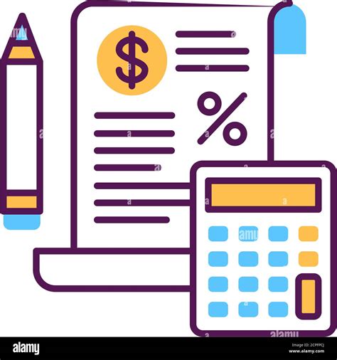 Tax Government Calculation Vector Color Line Icon Report And Financial