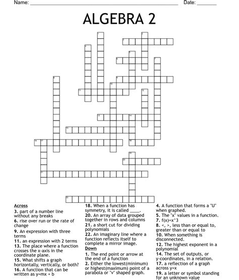 Algebra 2 Crossword Wordmint