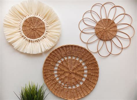 Neutral Wicker Basket Wall Decor Wall Hanging Basket Bedroom Etsy