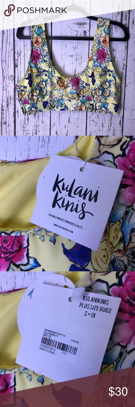 Nwt Kulani Kinis Floral Bikini Top Yellow Black Floral Bikini Top