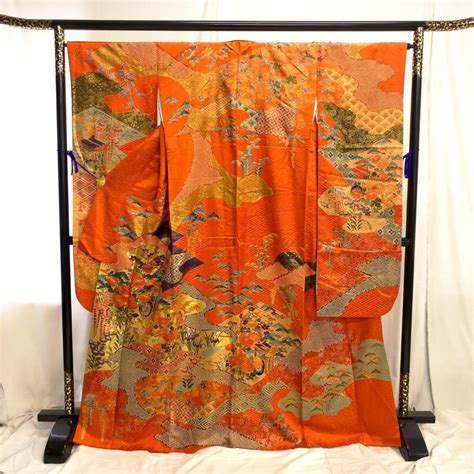 【振袖71】着物 振袖 正絹 袷 金駒刺繍 菊 松竹梅 御所車 単品販売 【超ポイント祭期間限定】 23667円引き