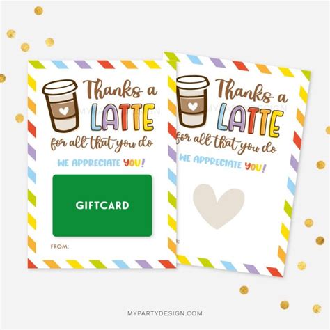 Thanks A Latte T Card Holder Printable Pdf My Party Design