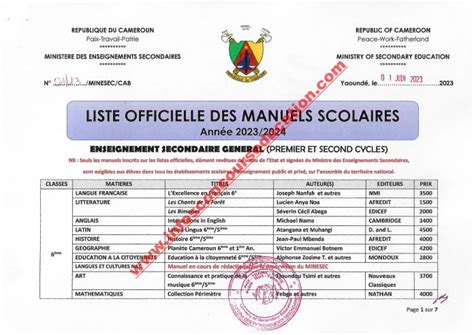 Liste Officielle Des Manuels Scolaires