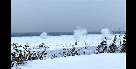 Intense Triple Ice Volcanoes on Lake Superior In the Keweenaw