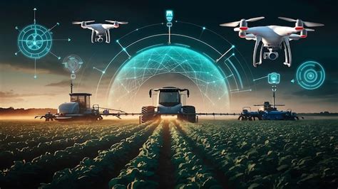 Modern Agricultural Field With Ai And Iot Technology Including Drones