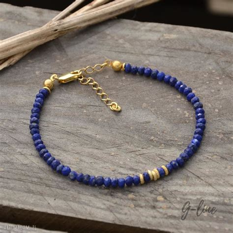 Srebrna Poz Acana Bransoletka Z Lapis Lazuli Handmade Grey Art