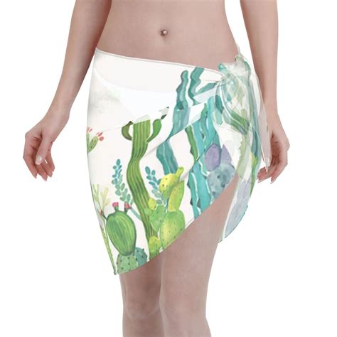 Coaee Cartoon Cactus Women S Short Sarongs Beach Wrap Sheer Bikini