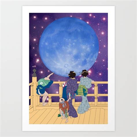 Hokusai People Seeing The Moon In Universe Art Print By Factorie Society6