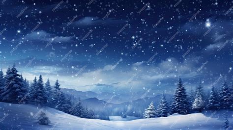 Winter forest with snow sky and stars at night | Premium AI-generated image