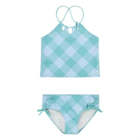 Girls 7 16 Hurley Tri Cutout Plaid Tankini Top And Bottom Swimsuit Set