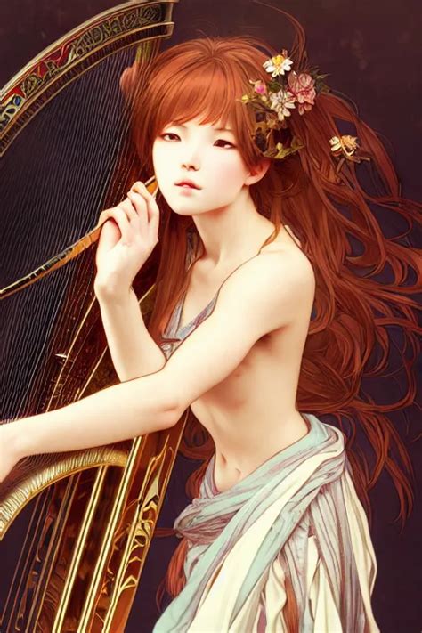 Portrait Anime Girl Playing Harp By Tian Zi And Wlop Stable Diffusion