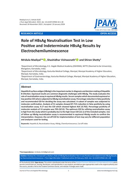 Pdf Role Of Hbsag Neutralisation Test In Low Positive And