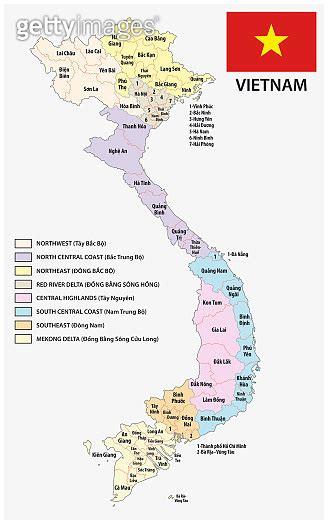 Vietnam Administrative And Political Map With Flag