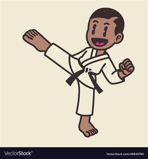 Cute karate boy black belt cartoon isolated Vector Image