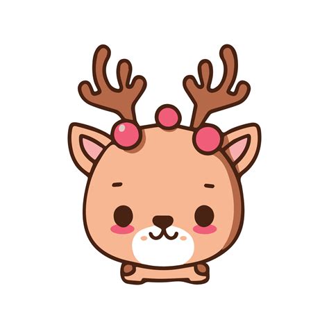 Cute Adorable Kawaii Reindeer Cartoon Illustration Of A Happy Funny