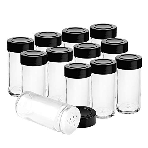 Chefland 12 Pack Glass Spice Jars With Shaker Top And Black Cap