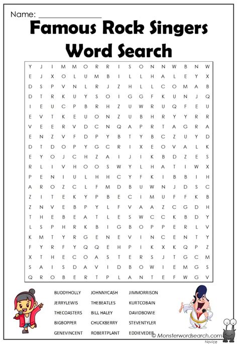 Famous Rock Singers Word Search Monster Word Search