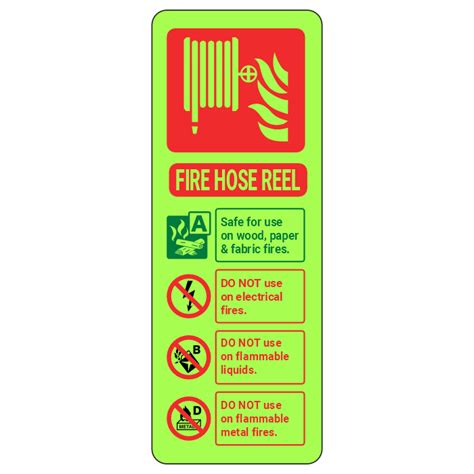 Photoluminescent Fire Hose Reel Fire Extinguisher Id Sign Portrait