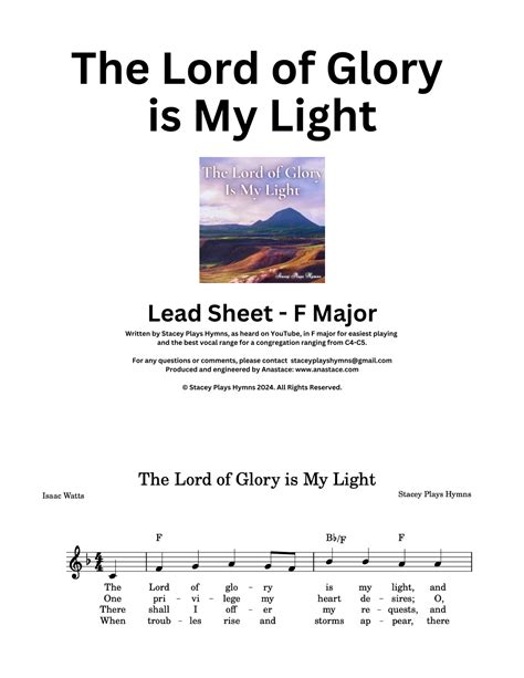 The Lord Of Glory Is My Light Lead Sheet F Major Arr Anastace By